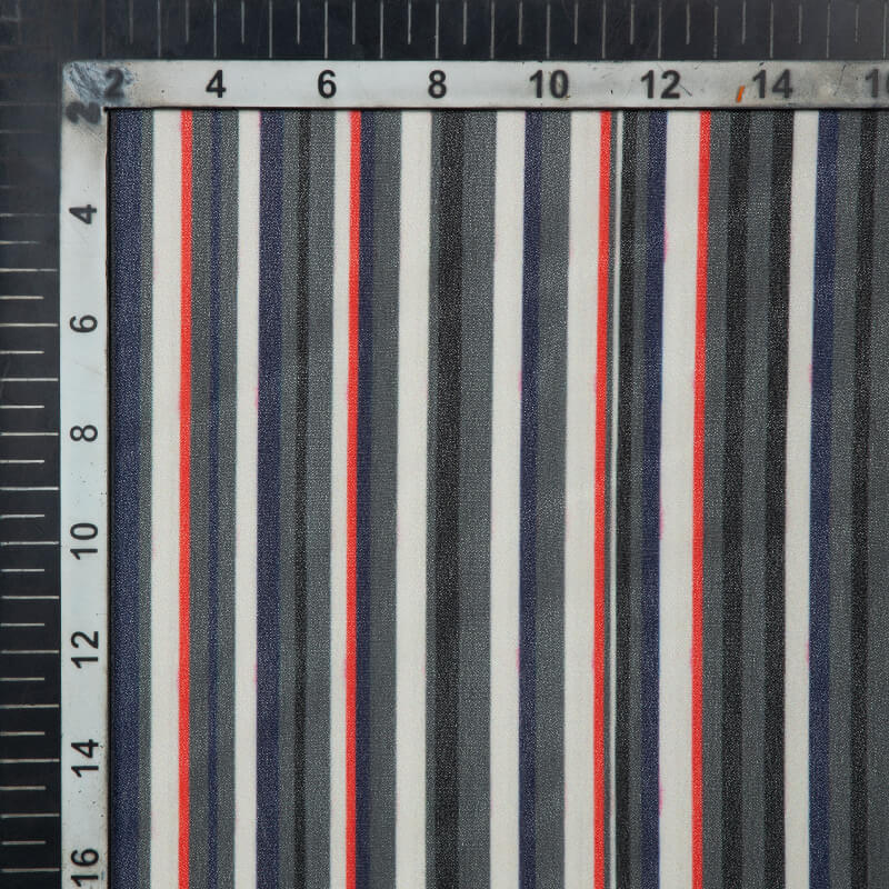 Dark Grey Stripes Pattern Digital Print American Crepe Fabric - Fabcurate
