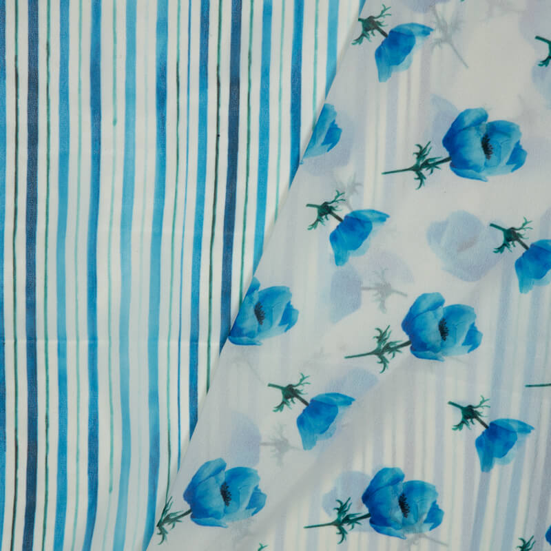 Blue Stripes Pattern Digital Print American Crepe Fabric - Fabcurate