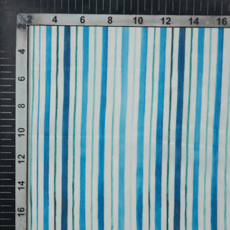 Blue Stripes Pattern Digital Print American Crepe Fabric - Fabcurate