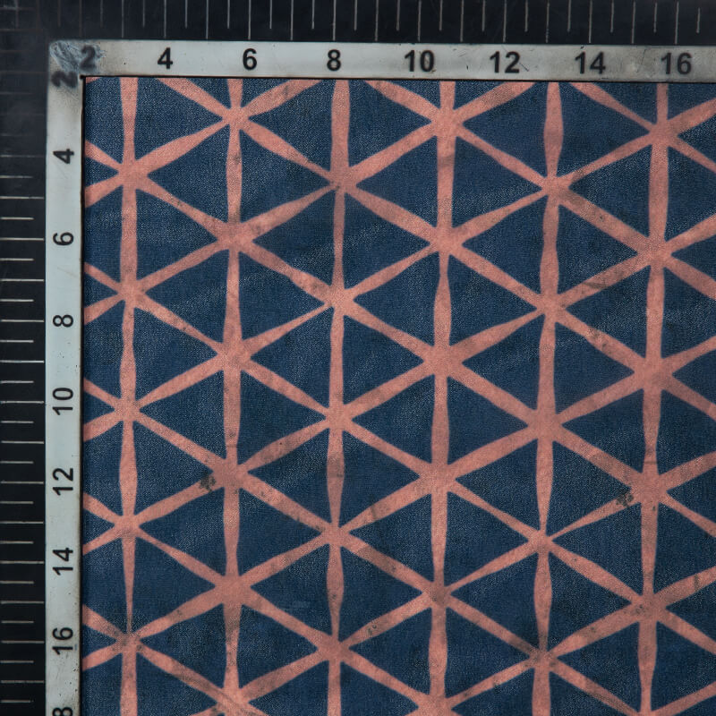 Blue And Pink Geometric Pattern Digital Print American Crepe Fabric - Fabcurate