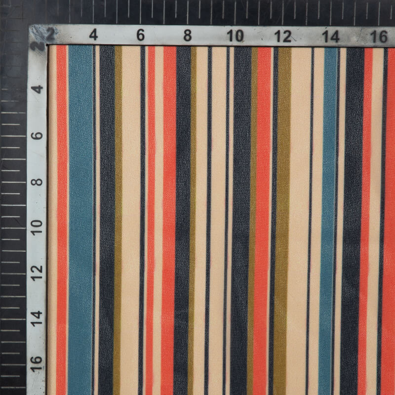 Beige Stripes Pattern Digital Print American Crepe Fabric - Fabcurate