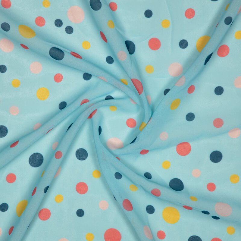 Teal Polka Pattern Digital Print American Crepe Fabric - Fabcurate