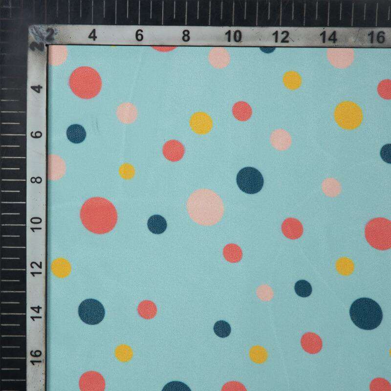 Teal Polka Pattern Digital Print American Crepe Fabric - Fabcurate