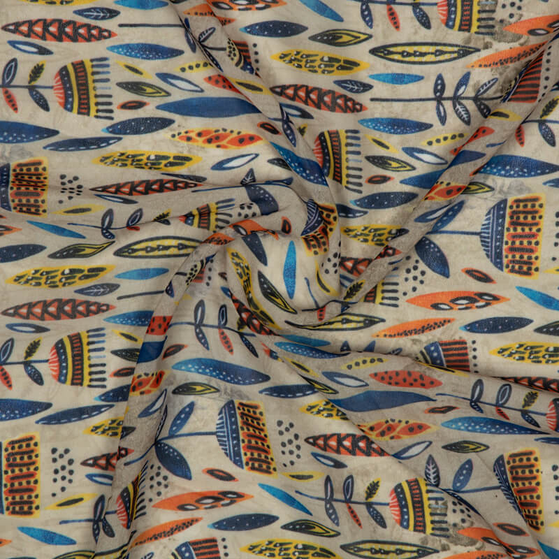 Light Grey Floral Pattern Digital Print American Crepe Fabric - Fabcurate