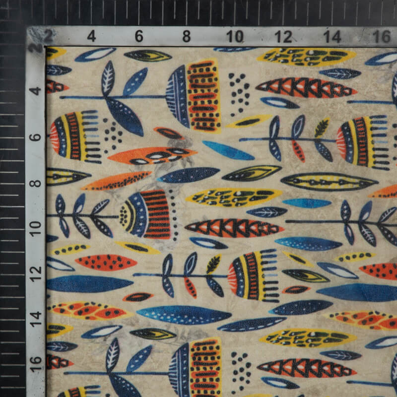 Light Grey Floral Pattern Digital Print American Crepe Fabric - Fabcurate