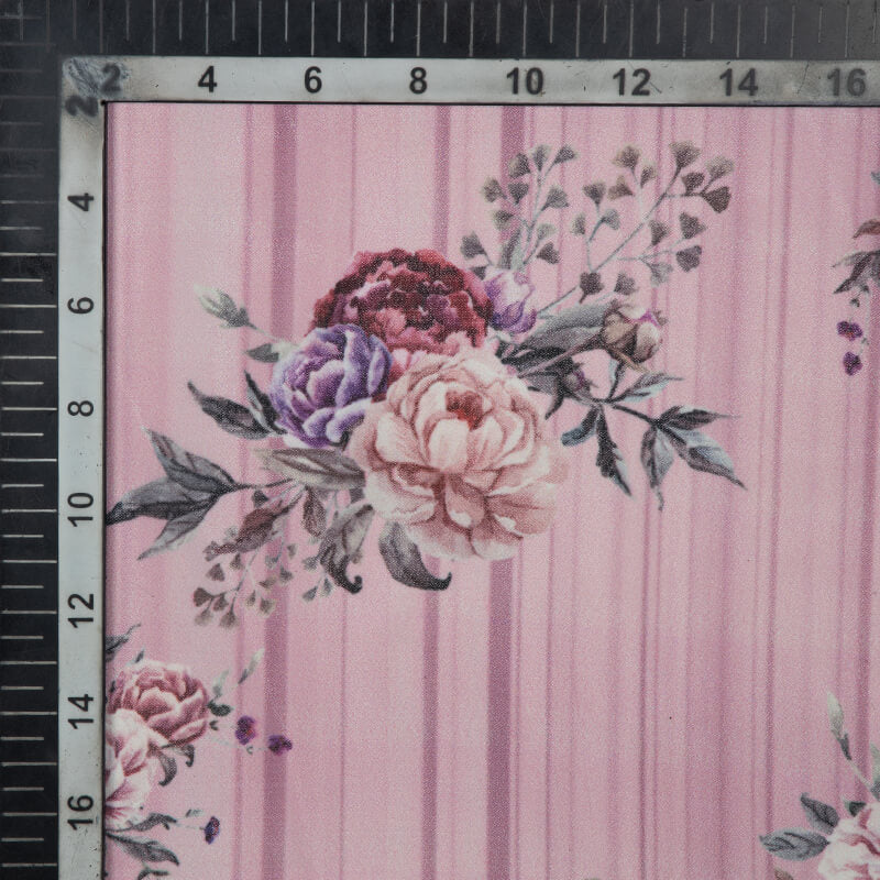 Pastel Pink Floral Pattern Digital Print American Crepe Fabric - Fabcurate