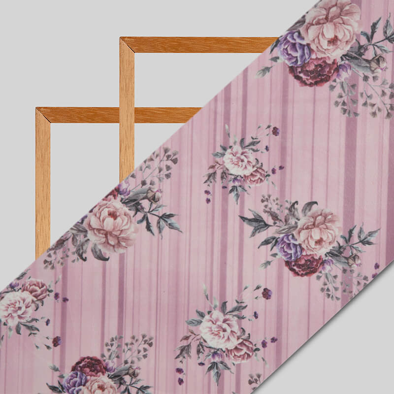 Pastel Pink Floral Pattern Digital Print American Crepe Fabric - Fabcurate