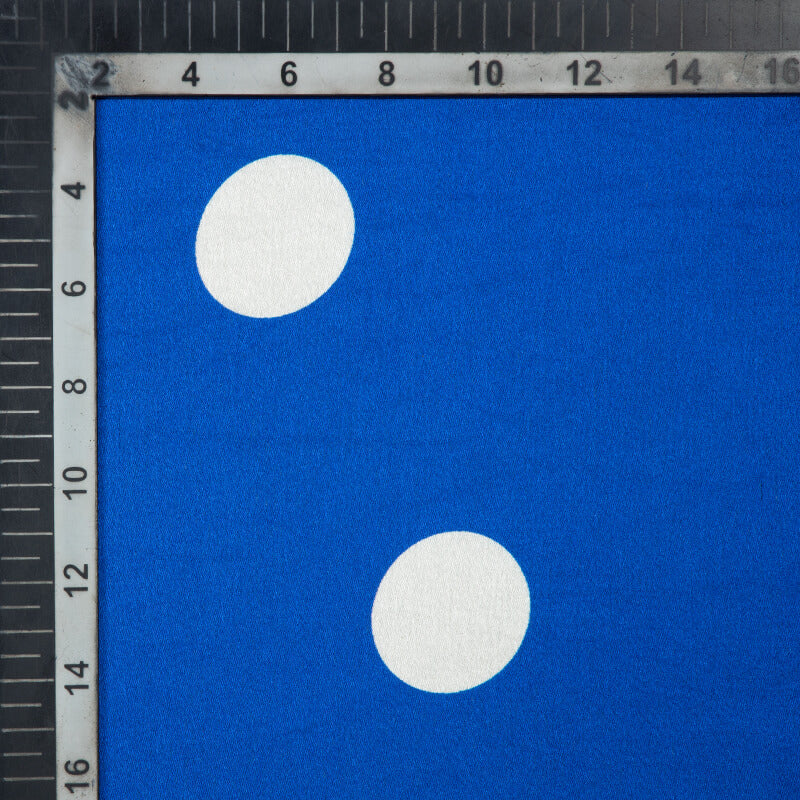 Blue And White Polka Dot Digital Print Japan Satin Fabric - Fabcurate