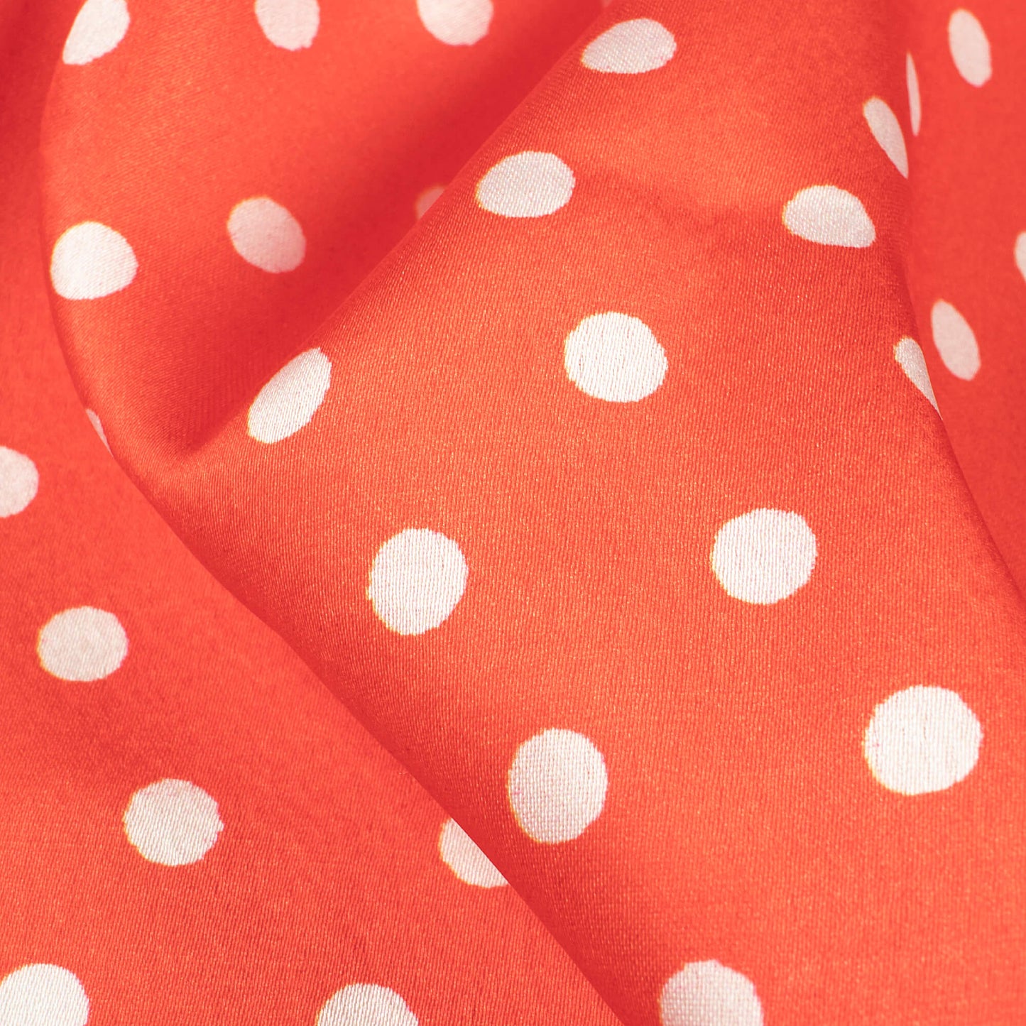 Red And White Polka Dot Digital Print Japan Satin Fabric