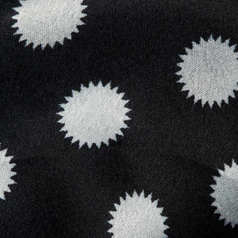 White And Black Polka Dot Digital Print Japan Satin Fabric - Fabcurate