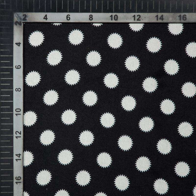 White And Black Polka Dot Digital Print Japan Satin Fabric - Fabcurate