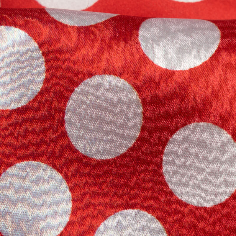 White And Red Polka Dot Digital Print Japan Satin Fabric - Fabcurate