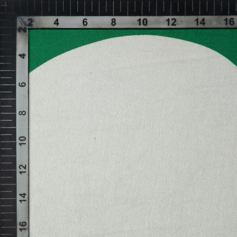 White And Green Polka Dots Digital Print Japan Satin Fabric - Fabcurate