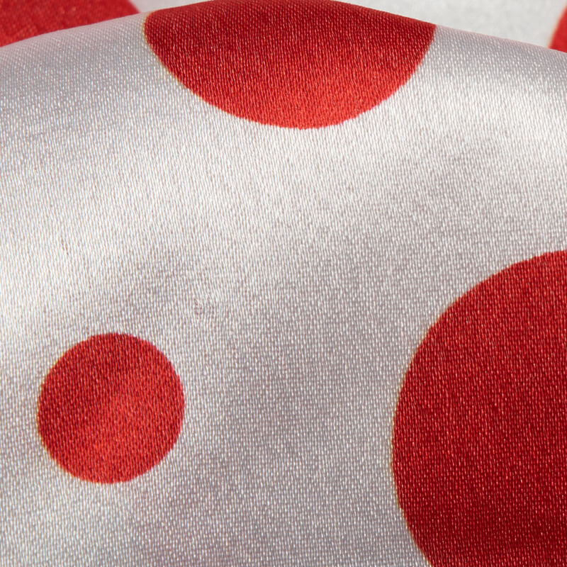 White And Red Polka Dot Digital Print Japan Satin Fabric - Fabcurate