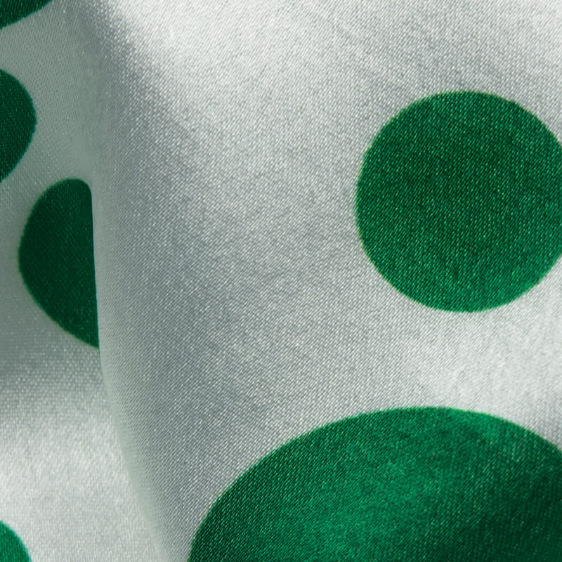 Green And White Polka Dots Digital Print Japan Satin Fabric - Fabcurate