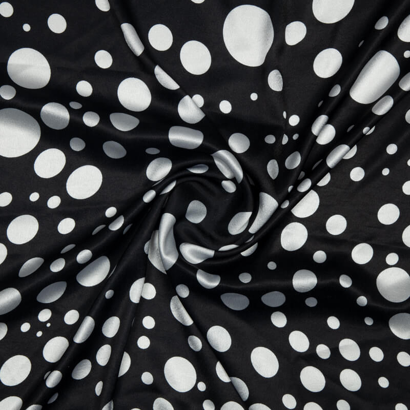 Black And White Polka Dot Digital Print Japan Satin Fabric - Fabcurate