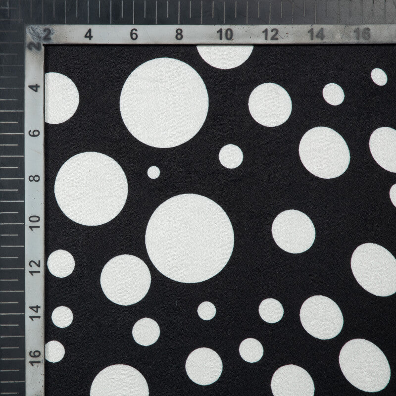 Black And White Polka Dot Digital Print Japan Satin Fabric - Fabcurate