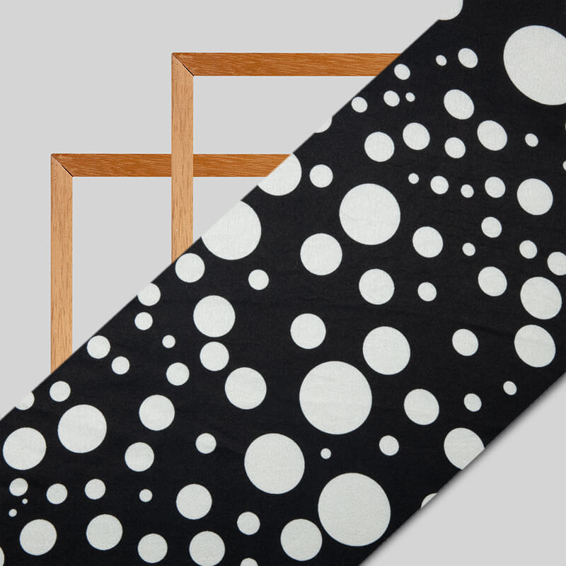 Black And White Polka Dot Digital Print Japan Satin Fabric - Fabcurate