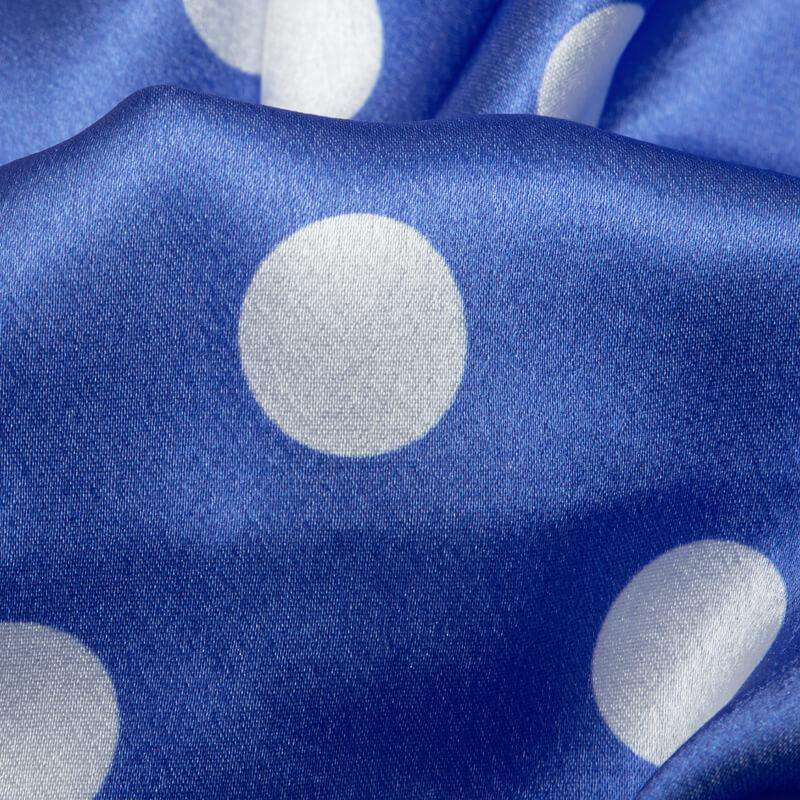 Pastel Blue And White Polka Dots Digital Print Japan Satin Fabric - Fabcurate