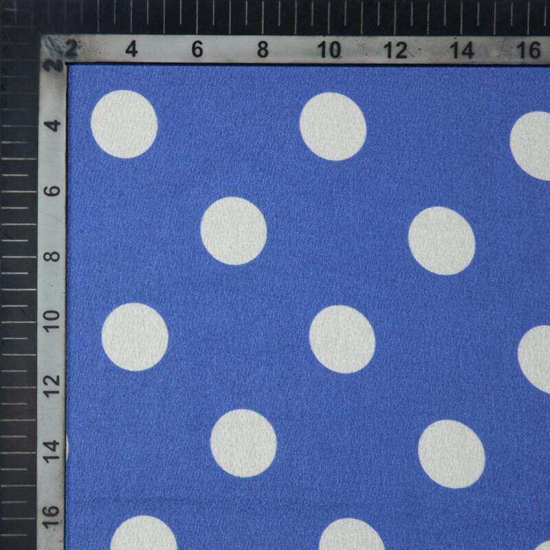 Pastel Blue And White Polka Dots Digital Print Japan Satin Fabric - Fabcurate