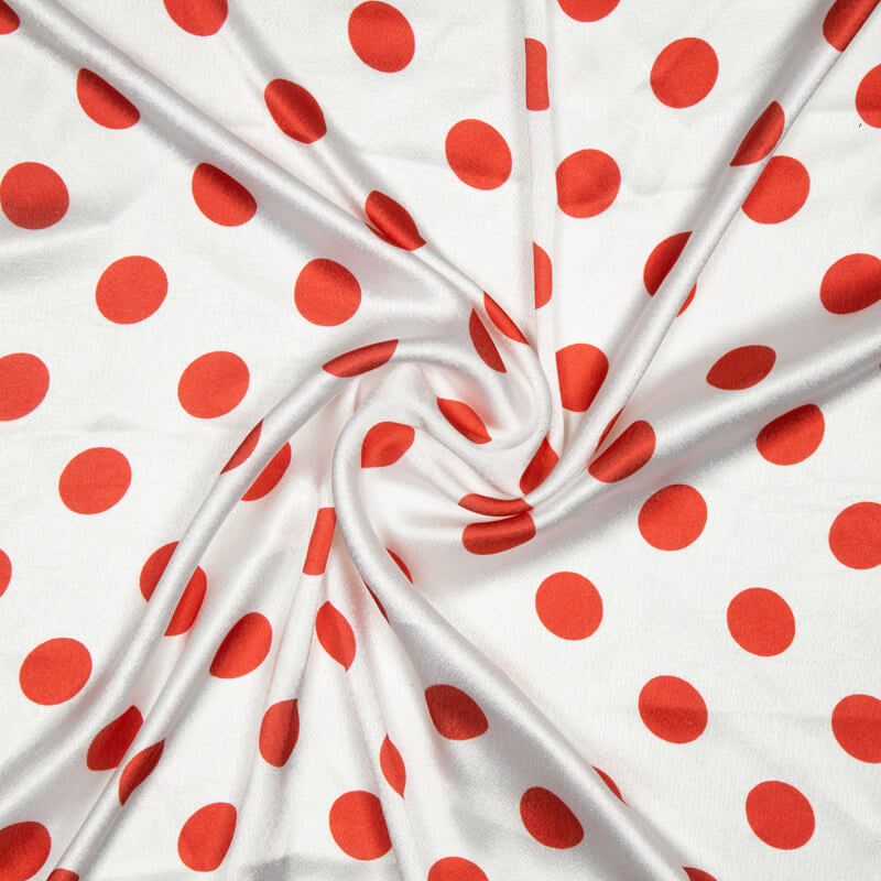 Red And White Polka Dot Digital Print Japan Satin Fabric