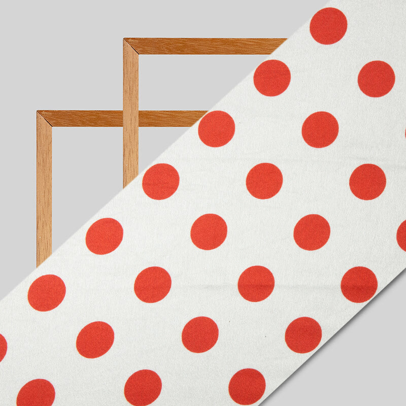 Red And White Polka Dot Digital Print Japan Satin Fabric