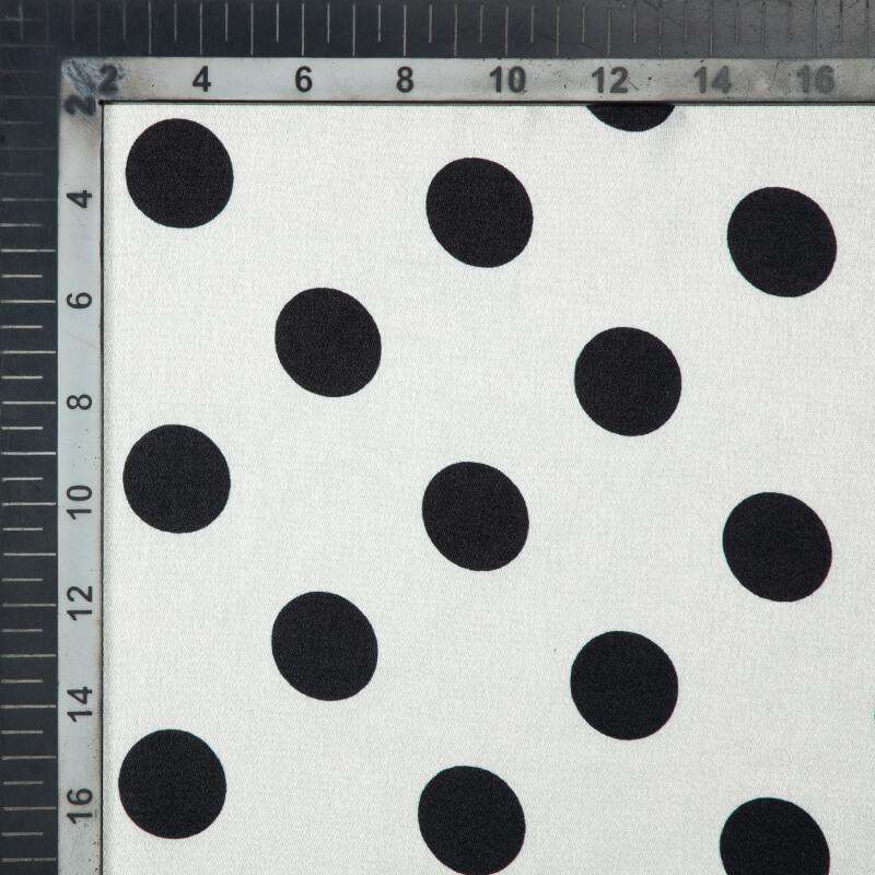 White And Black Polka Dots Digital Print Japan Satin Fabric - Fabcurate