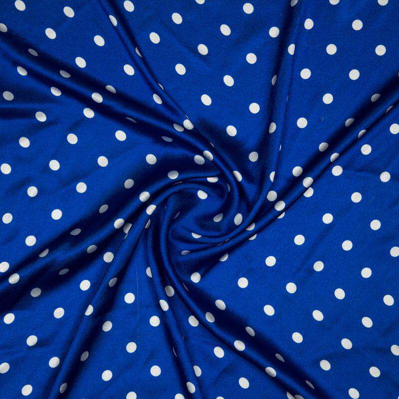 Blue And White Polka Dot Digital Print Japan Satin Fabric - Fabcurate