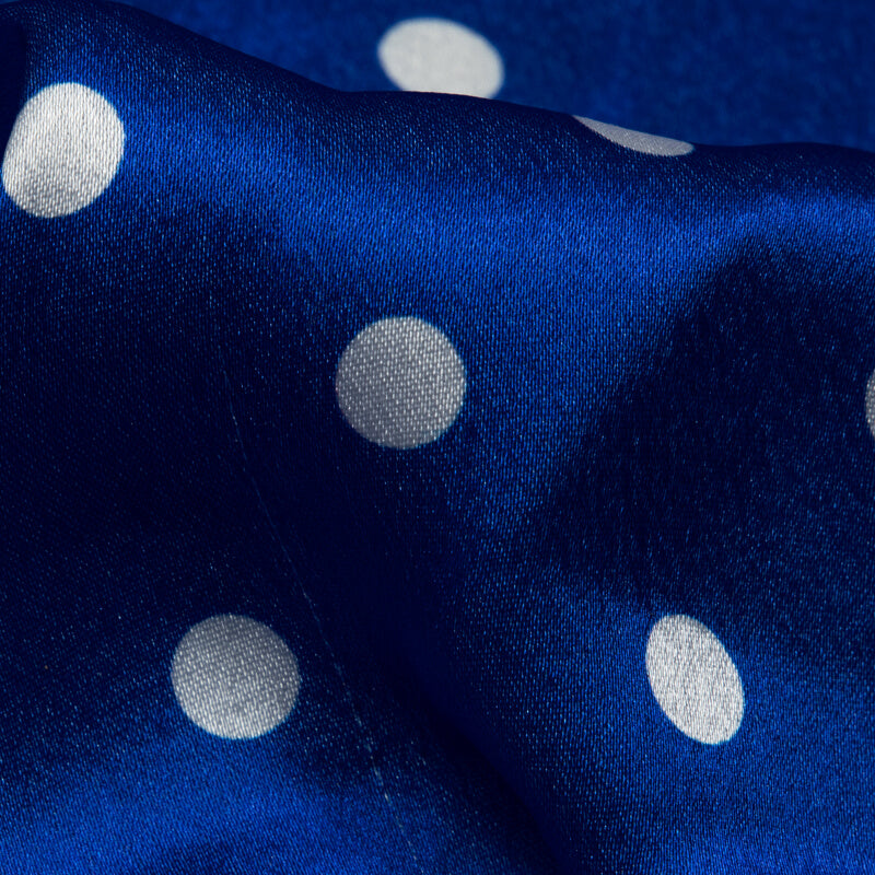 Blue And White Polka Dot Digital Print Japan Satin Fabric - Fabcurate