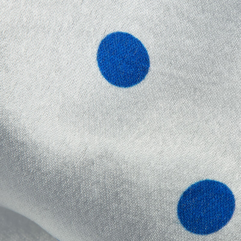 Blue And White Polka Dots Digital Print Japan Satin Fabric - Fabcurate