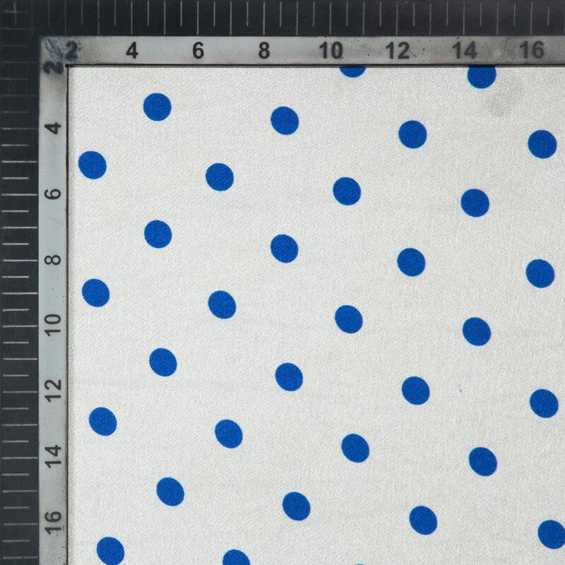 Blue And White Polka Dots Digital Print Japan Satin Fabric - Fabcurate