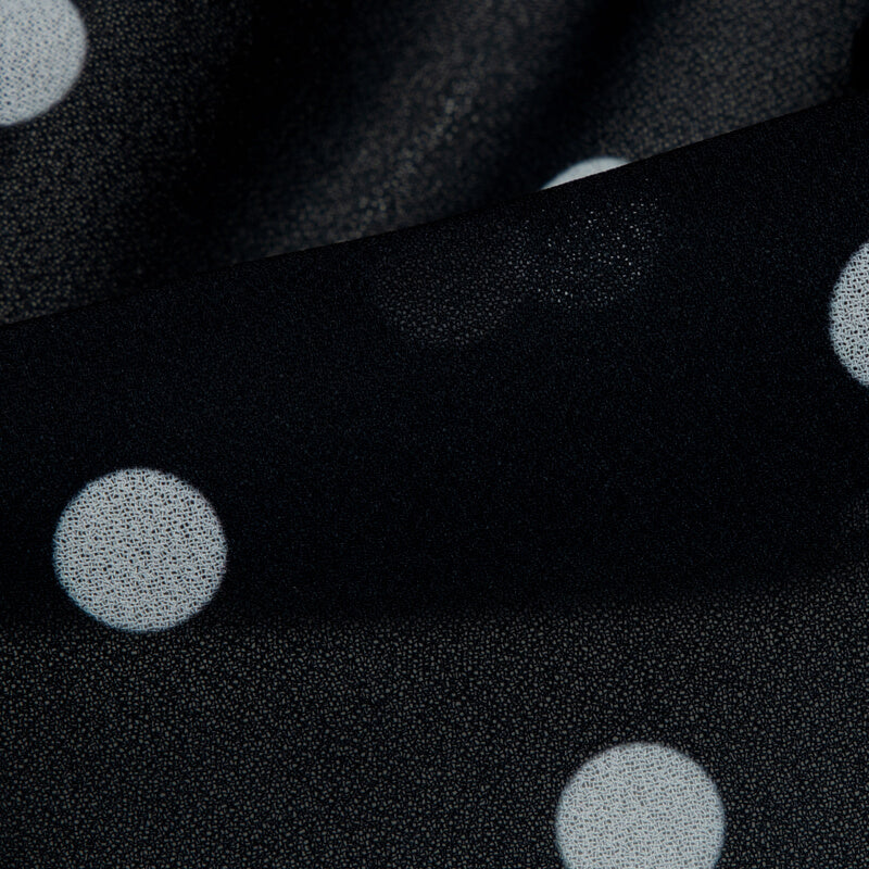 Black And White Polka Dot Digital Print Georgette Fabric