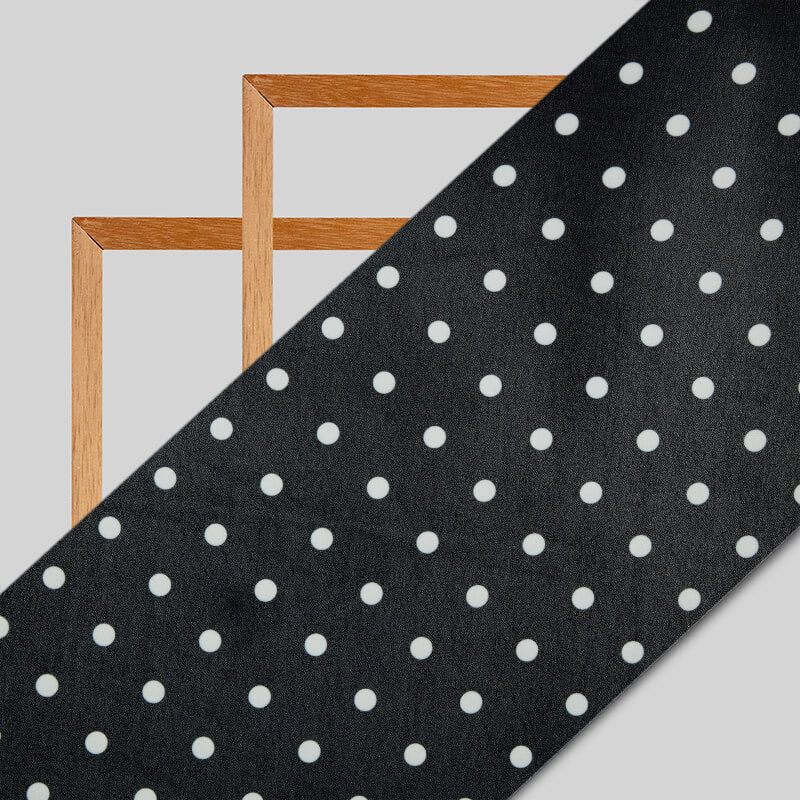 Black And White Polka Dot Digital Print Georgette Fabric - Fabcurate