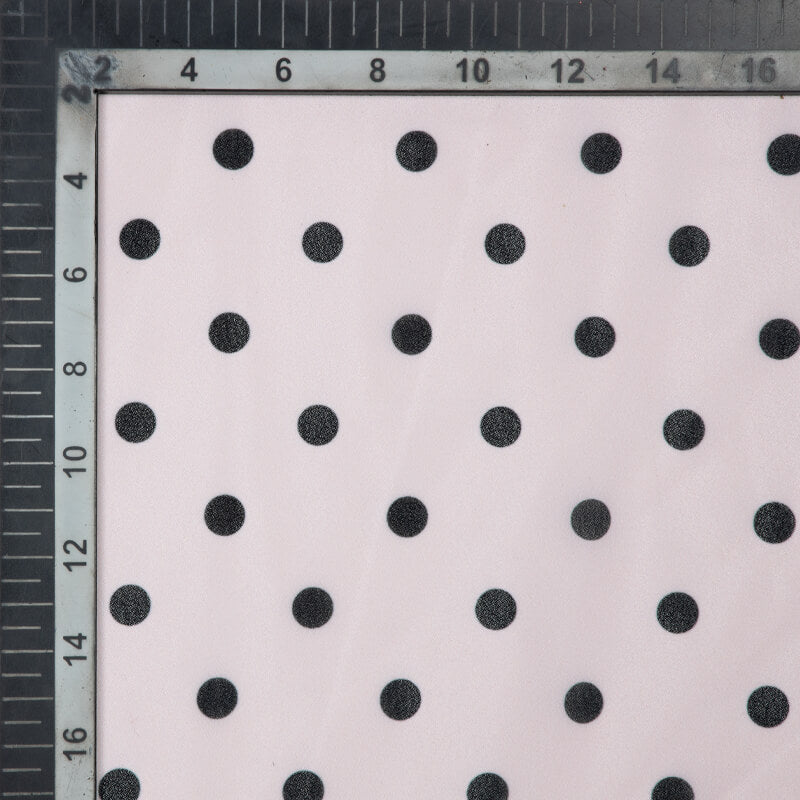 Peach And Black Polka Dot Digital Print Georgette Fabric