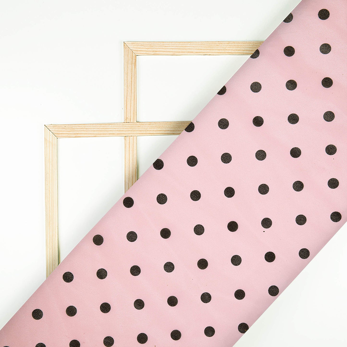 Peach And Black Polka Dot Digital Print Georgette Fabric