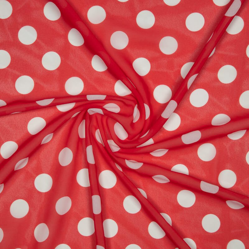 Red And White Polka Dots Digital Print Georgette Fabric