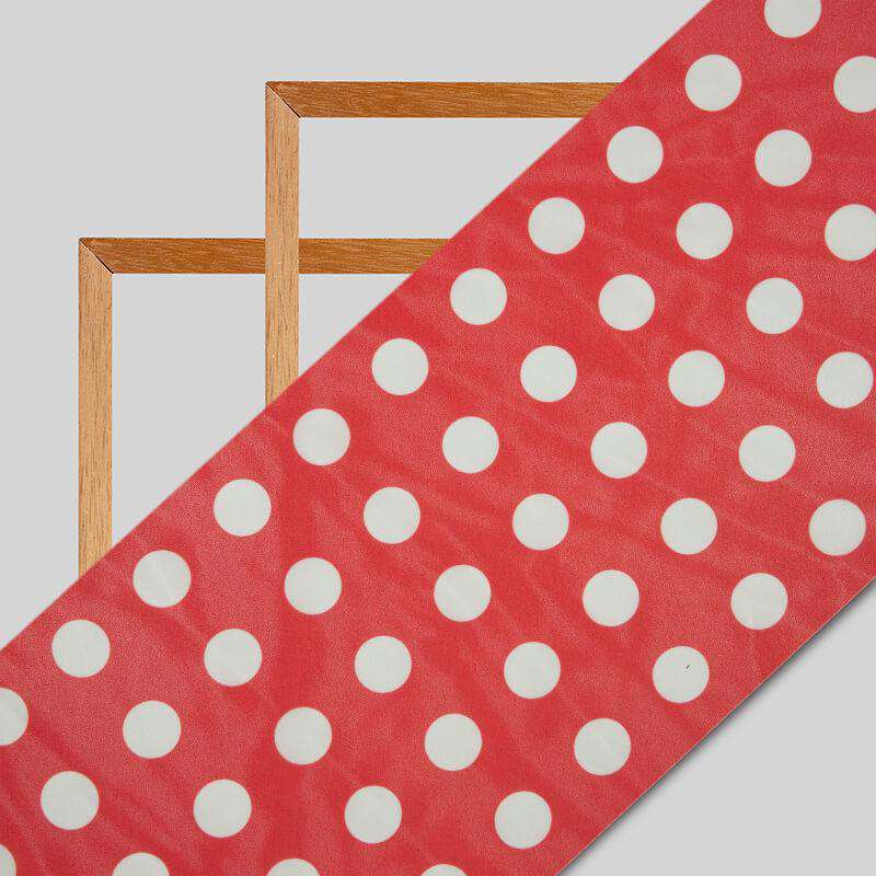 Red And White Polka Dots Digital Print Georgette Fabric - Fabcurate