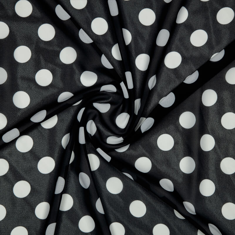 Black And White Polka Dot Digital Print Georgette Fabric