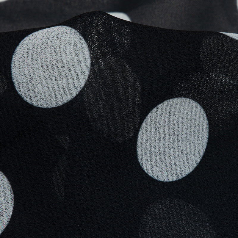 Black And White Polka Dot Digital Print Georgette Fabric