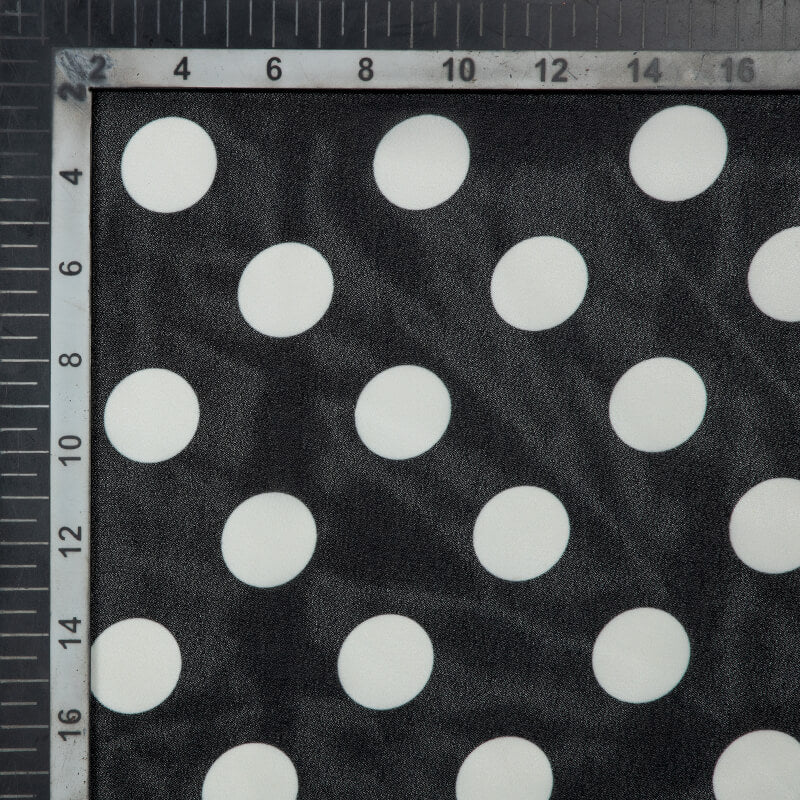 Black And White Polka Dot Digital Print Georgette Fabric