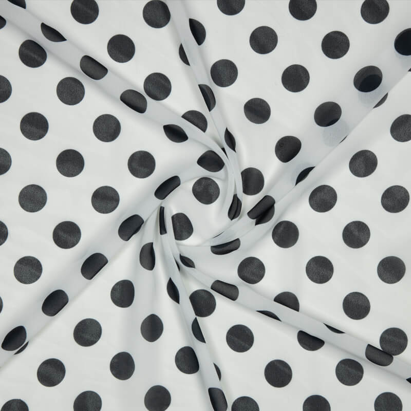 Black And White Polka Dot Digital Print Georgette Fabric