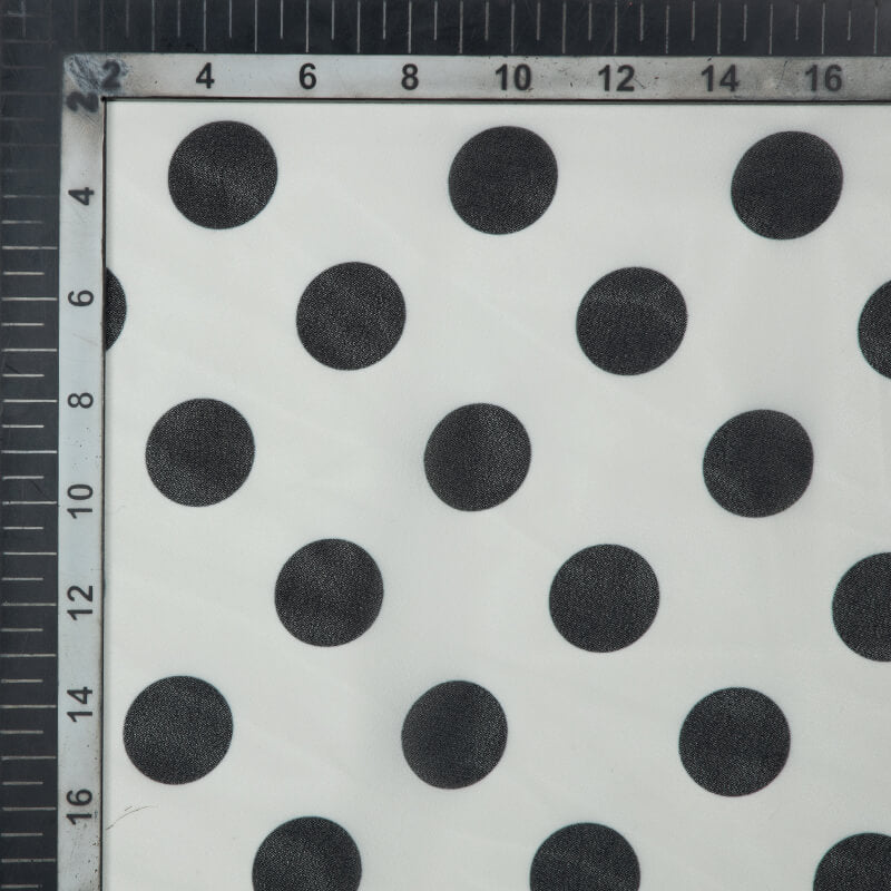 Black And White Polka Dot Digital Print Georgette Fabric