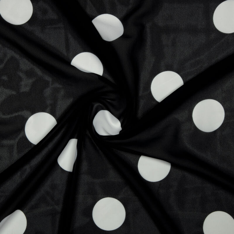 Black And White Polka Dots Digital Print Georgette Fabric