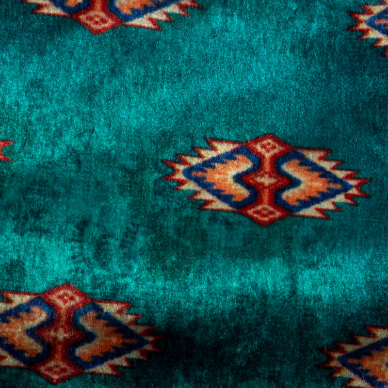 Teal Geometric Pattern Digital Print Velvet Fabric (Width 54 inches) - Fabcurate