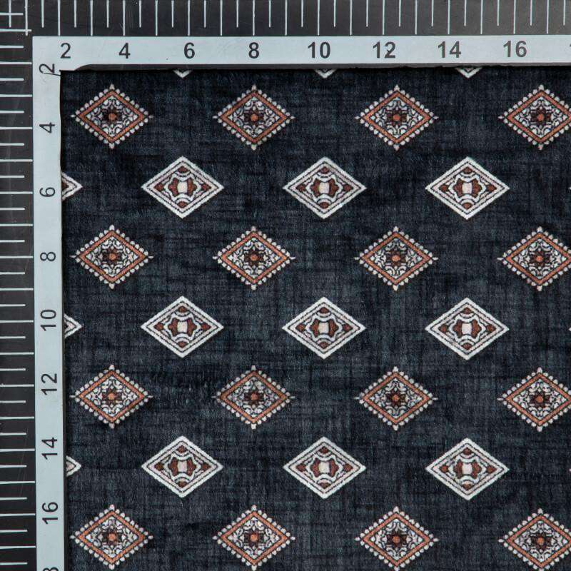 Black And White Geometric Pattern Digital Print Velvet Fabric (Width 54 inches) - Fabcurate