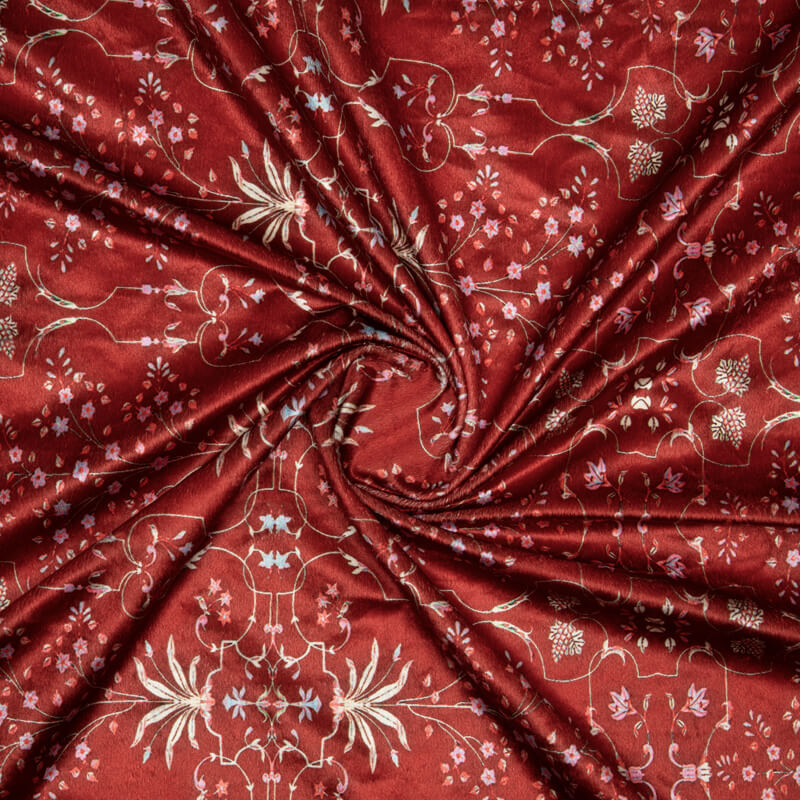 Blush Red Traditional Pattern Digital Print Velvet Fabric (Width 54 inches) - Fabcurate