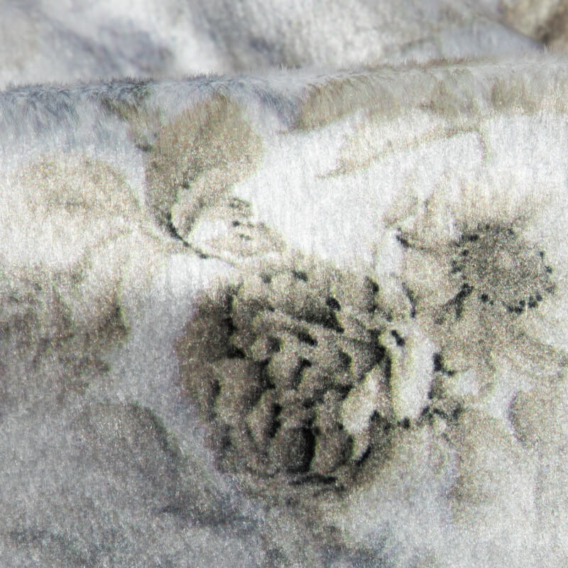 White And Olive Floral Pattern Digital Print Velvet Fabric (Width 54 inches) - Fabcurate
