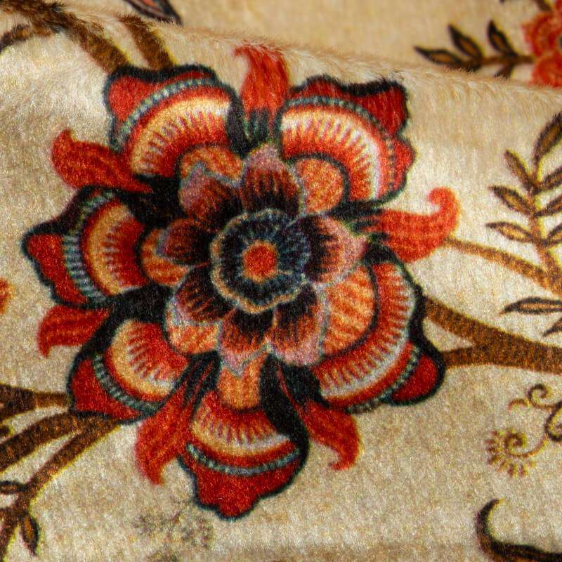 Beige And Brown Floral Pattern Digital Print Velvet Fabric (Width 54 inches) - Fabcurate