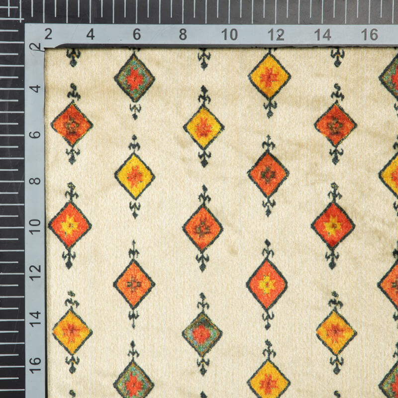 Light Beige Geometric Pattern Digital Print Velvet Fabric (Width 54 inches) - Fabcurate