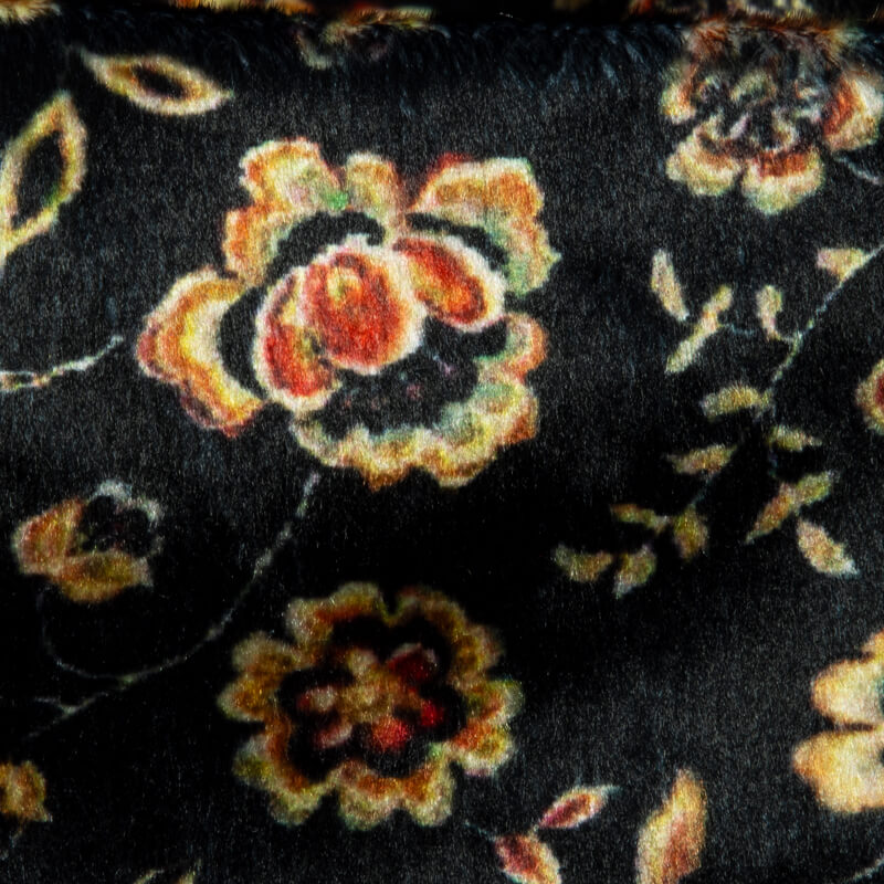 Black Floral Pattern Digital Print Velvet Fabric (Width 54 inches) - Fabcurate